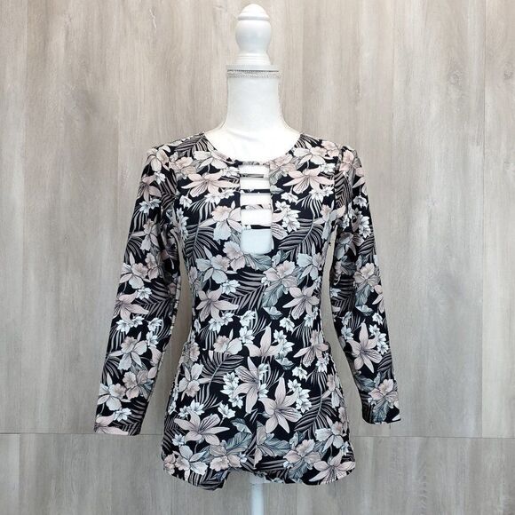 Misfit Retro Floral Cut Out Zipped Rashguard Set G-0191.92 - Picture 6 of 15